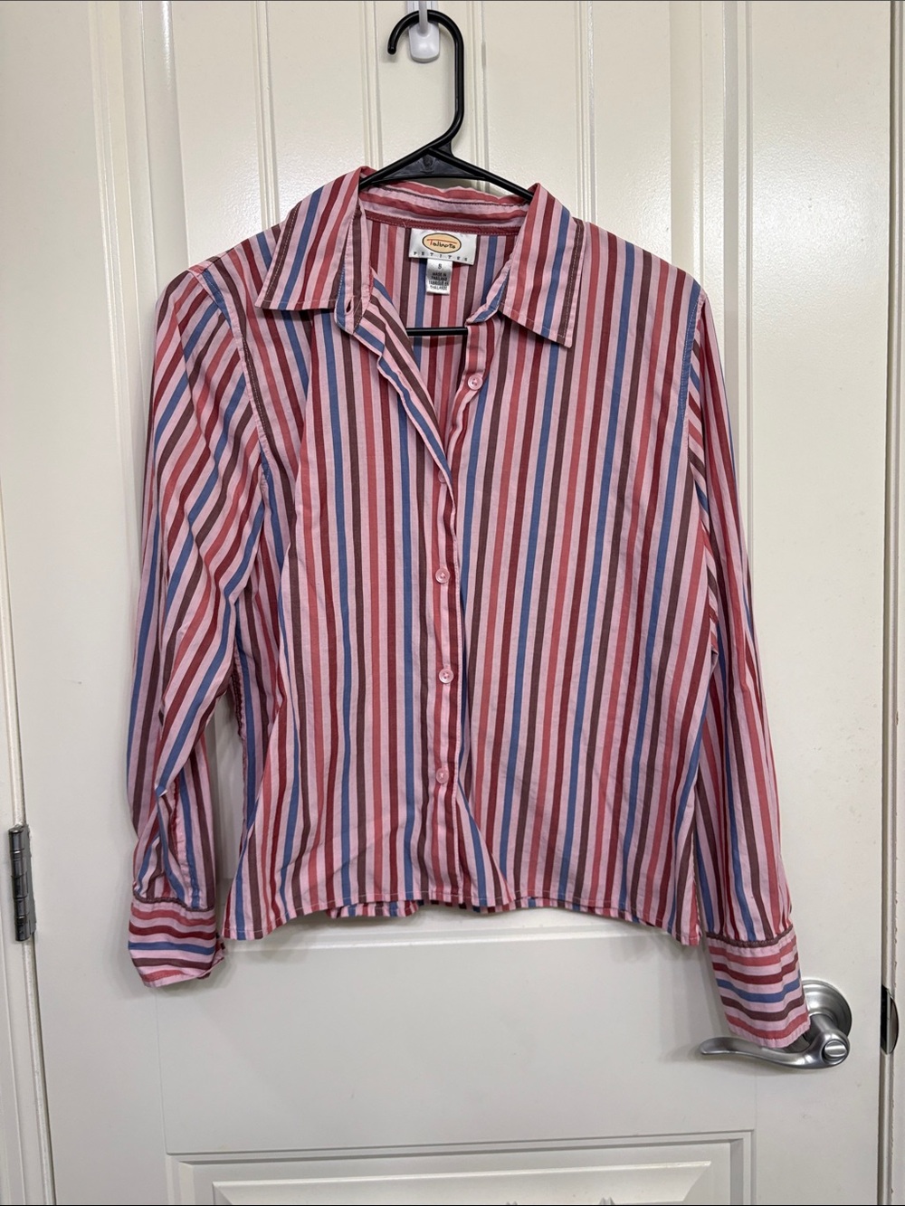 Talbots Pink and Blue Striped Button-Down Blouse